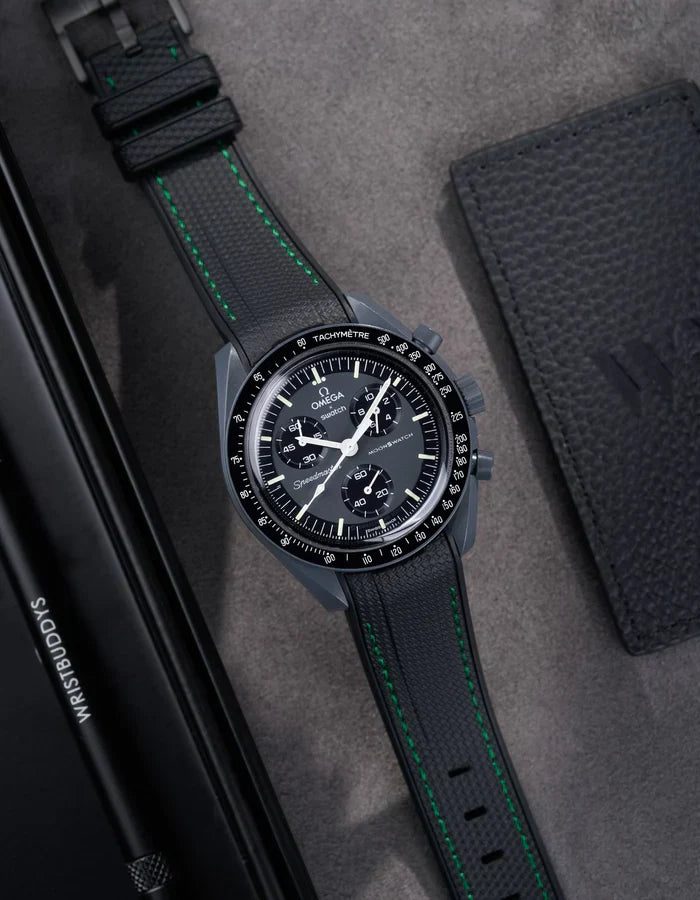 Premium Curved Rubber Strap - Black and Green Dots