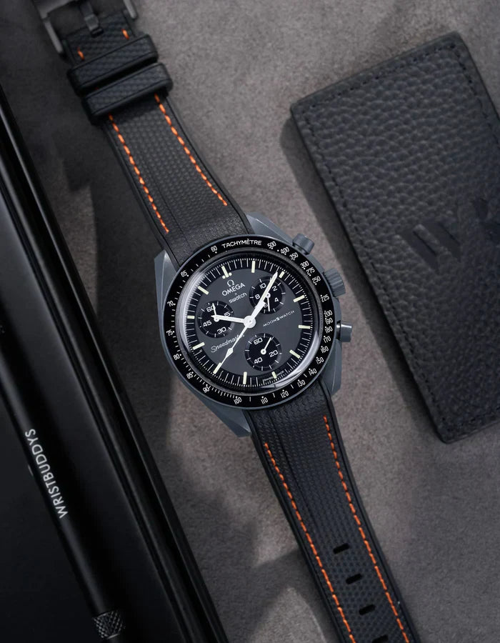 Premium Curved Rubber Strap - Black and Orange Dots