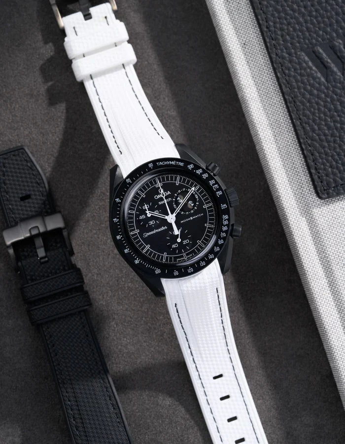 Premium Curved Rubber Strap - White and Black Dots