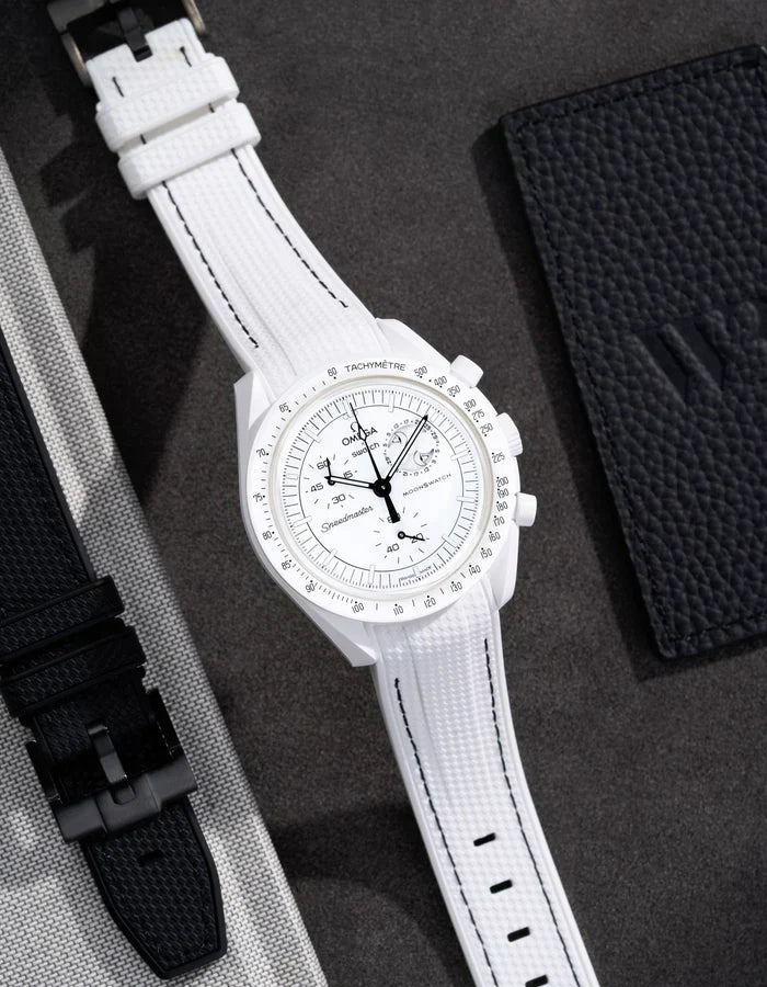 Premium Curved Rubber Strap - White and Black Dots