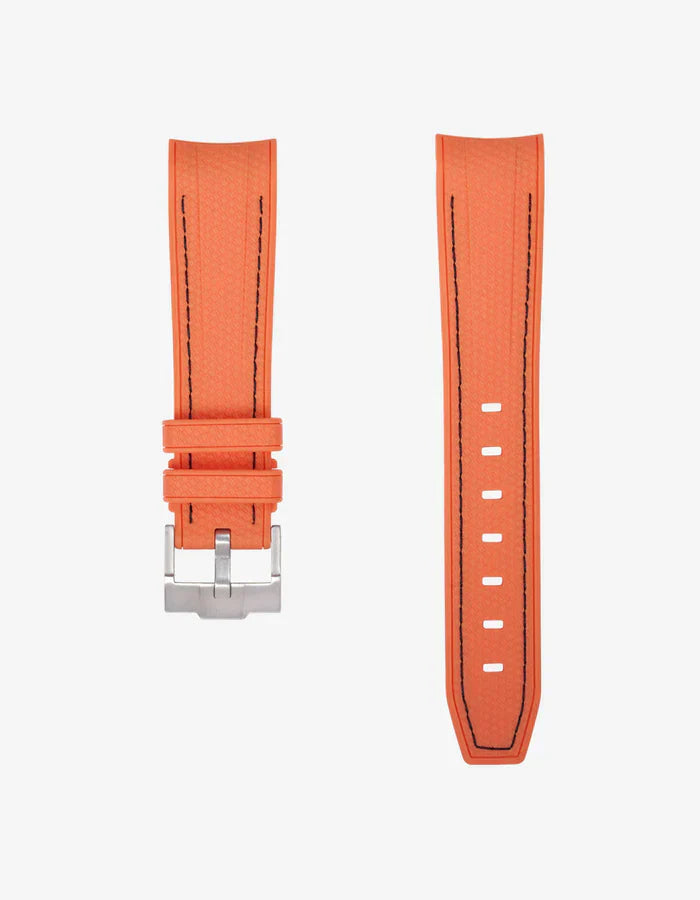 Premium Curved Rubber Strap - Lava Orange and Black Dots